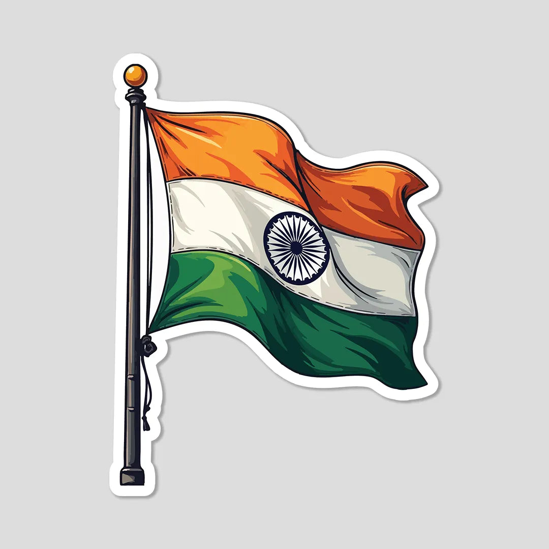 Indian Flag With Pole - Bumper Sticker