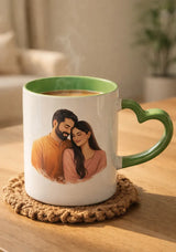 White Heart Handle Ceramic Mugs