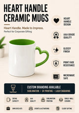 White Heart Handle Ceramic Mugs