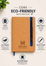 Cork Eco friendly A5 notebook with pen slot