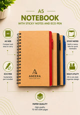 A5 Size notebook with Sticky notes and Eco pen