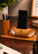 Bamboo Table Top Charger and Metal Pen Holder