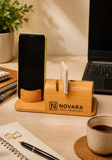 Bamboo Table Top Charger and Metal Pen Holder